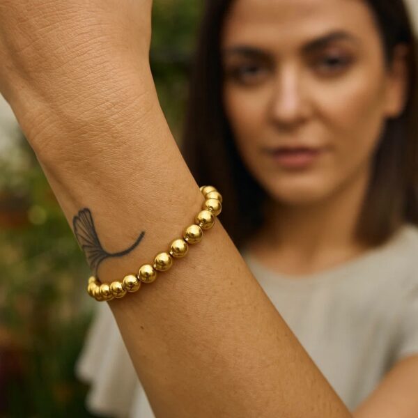 Sterling Silver Yellow Gold Plated Bold Bead Bracelet - alternate view 4