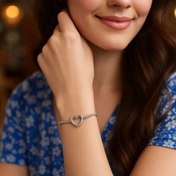 Sterling Silver Rhodium Plated Heart Bead Friendship Bracelet - alternate view 2
