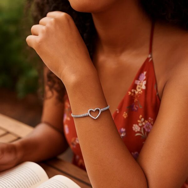 Sterling Silver Rhodium Plated Heart Bead Friendship Bracelet - alternate view 3
