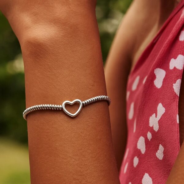 Sterling Silver Rhodium Plated Heart Bead Friendship Bracelet - alternate view 4