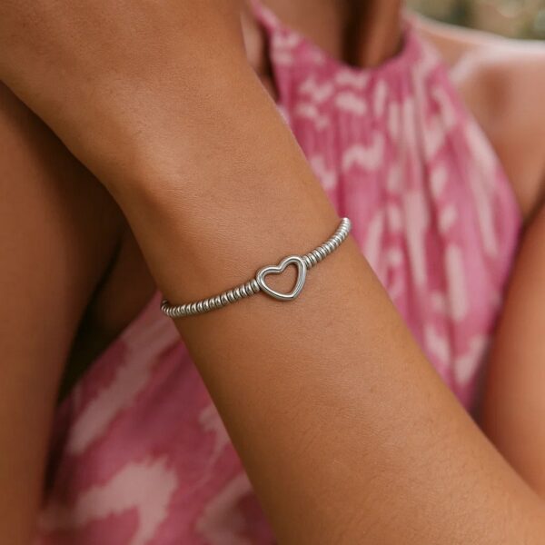 Sterling Silver Rhodium Plated Heart Bead Friendship Bracelet - alternate view 5