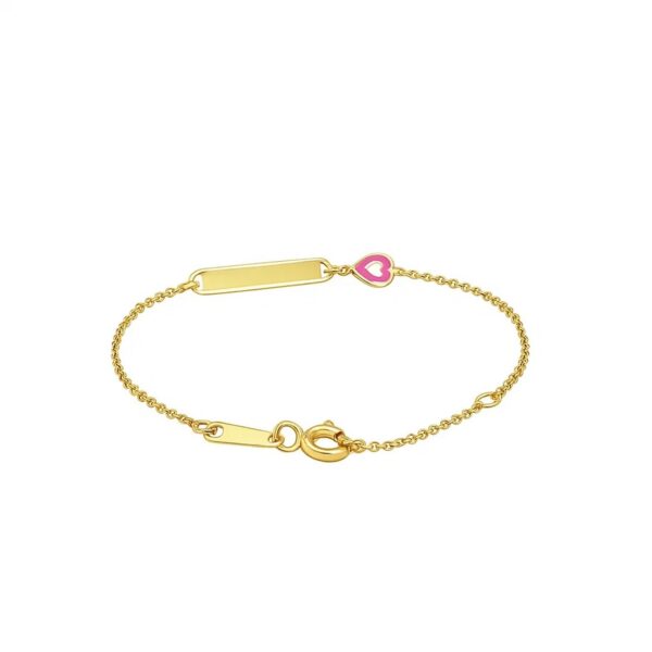 14k Yellow Gold 5 1/2 inch Childrens ID Bracelet with Enameled Heart (1.00 mm) - alternate view 2