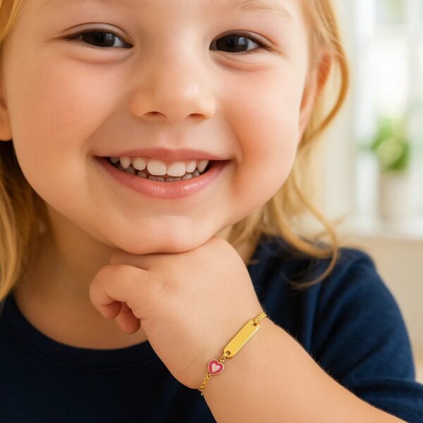 14k Yellow Gold 5 1/2 inch Childrens ID Bracelet with Enameled Heart (1.00 mm) - alternate view 3