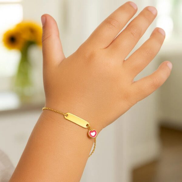 14k Yellow Gold 5 1/2 inch Childrens ID Bracelet with Enameled Heart (1.00 mm) - alternate view 4