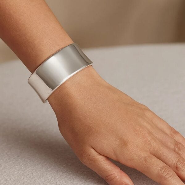 Sterling Silver Rhodium Plated Wide Sculpted Cuff Bangle - alternate view 5