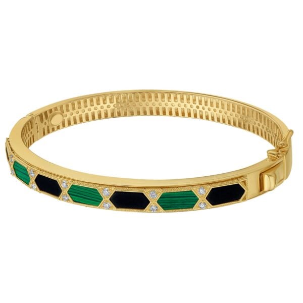 14K Yellow Gold Black And Green Art Deco Hexagon Bangle (6.00 mm) - I - alternate view 2