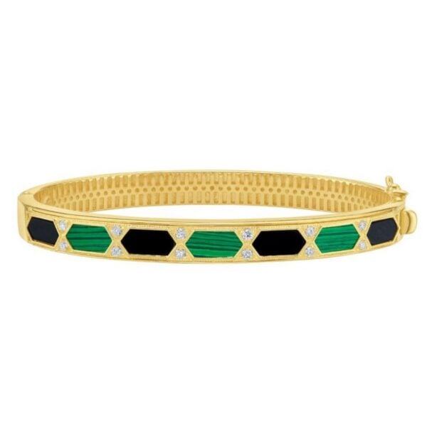 14K Yellow Gold Black And Green Art Deco Hexagon Bangle (6.00 mm) - I - alternate view 3
