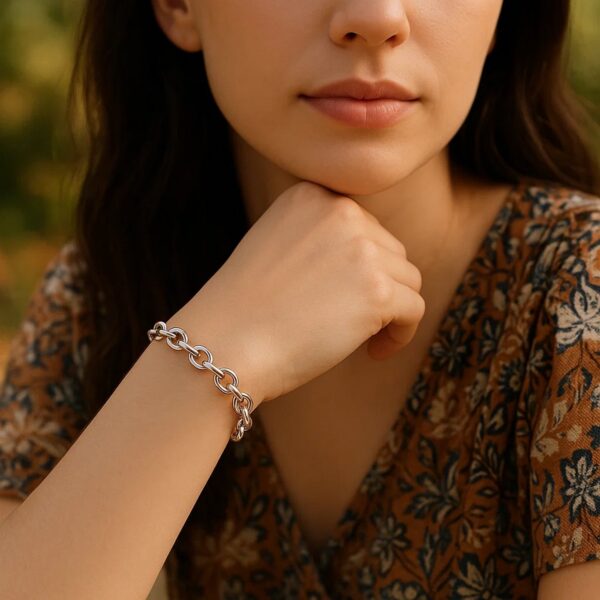 Sterling Silver Rhodium Plated Fancy Charm Bracelet (6.70 mm) - alternate view 3
