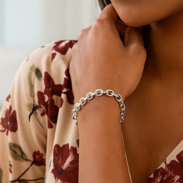 Sterling Silver Rhodium Plated Fancy Charm Bracelet (6.70 mm) - alternate view 4