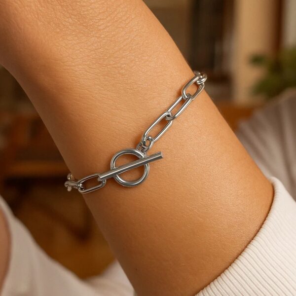 Sterling Silver Rhodium Plated Paperclip Toggle Bracelet (10.20 mm) - alternate view 4