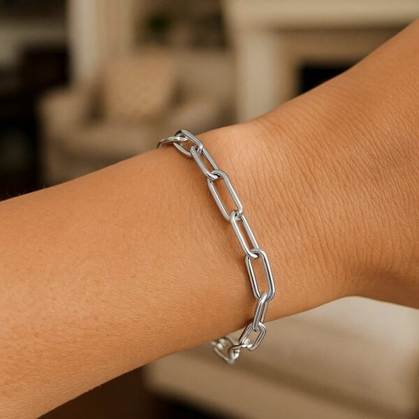 Sterling Silver Rhodium Plated Paperclip Toggle Bracelet (10.20 mm) - alternate view 5