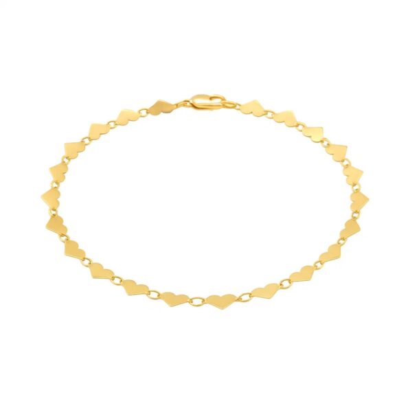 14k Yellow Gold 7 inch Mirrored Heart Chain Bracelet (5.00 mm) - alternate view 2