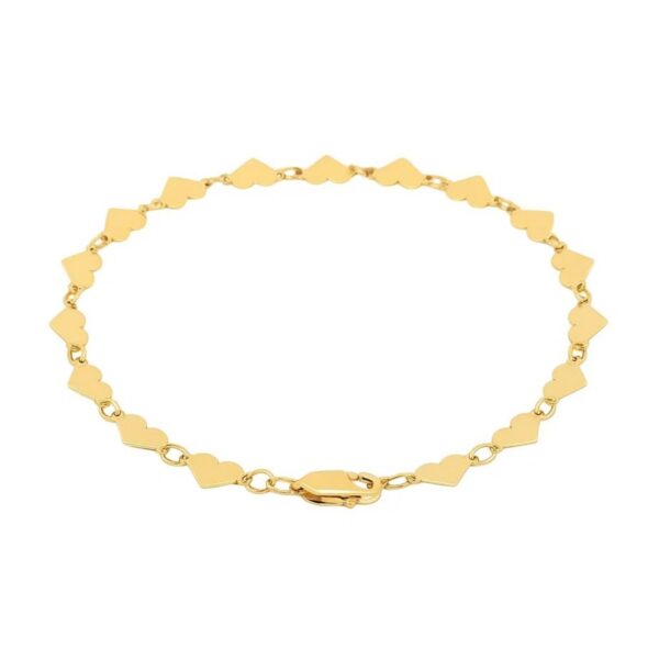 14k Yellow Gold 7 inch Mirrored Heart Chain Bracelet (5.00 mm) - alternate view 3