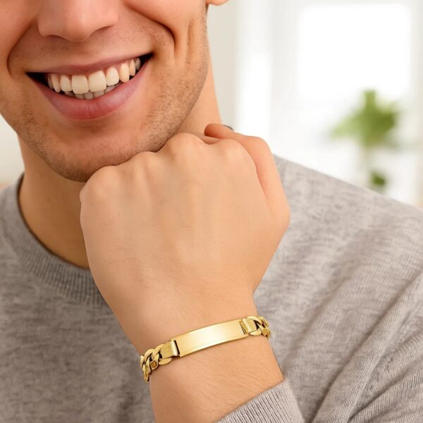14k Yellow Gold 8 1/2 inch Mens Wide Curb Chain ID Bracelet (10.00 mm) - alternate view 3