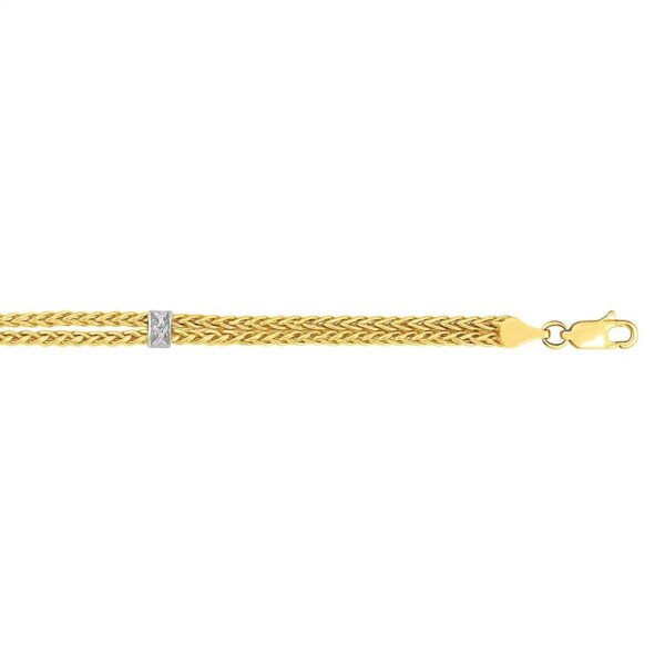 14k Two-Tone Gold Dual Wheat Chain Bracelet with Diamond Stations (3.75 mm) - J - alternate view 2