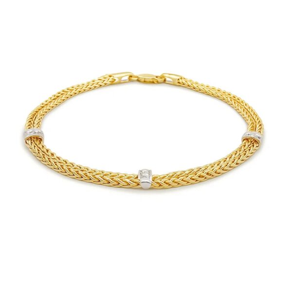 14k Two-Tone Gold Dual Wheat Chain Bracelet with Diamond Stations (3.75 mm) - J - alternate view 3