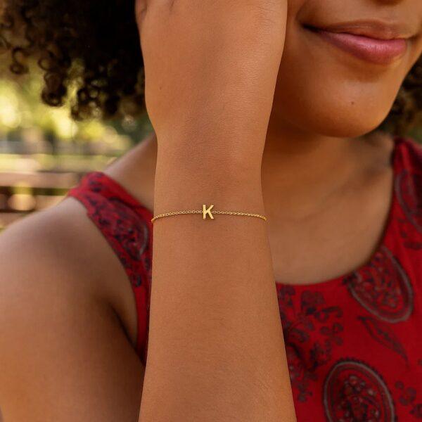 14K Yellow Gold Mini Initial K Bracelet - alternate view 4