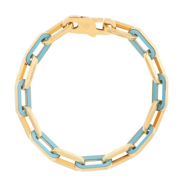 14k Yellow Gold Turquoise Paperclip Gem Link Bracelet (7.00 mm) - alternate view 2
