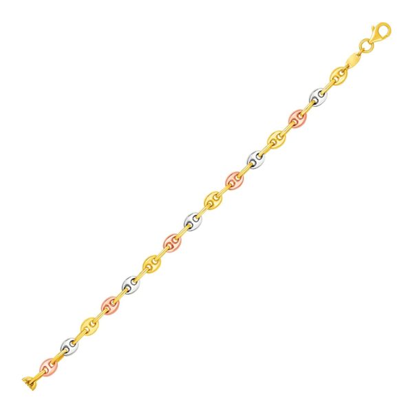 14k Tri Color Gold Mariner Link Anklet - Tri-Color Gold