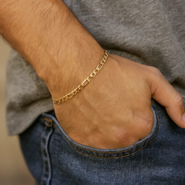 10k Yellow Gold Solid Figaro Bracelet (4.50 mm) - alternate view 4