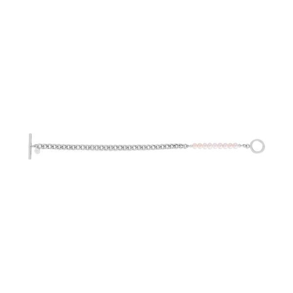 Sterling Silver Rhodium Plated Pearl Pearl Curb Toggle Bracelet (4.50 mm) - alternate view 2