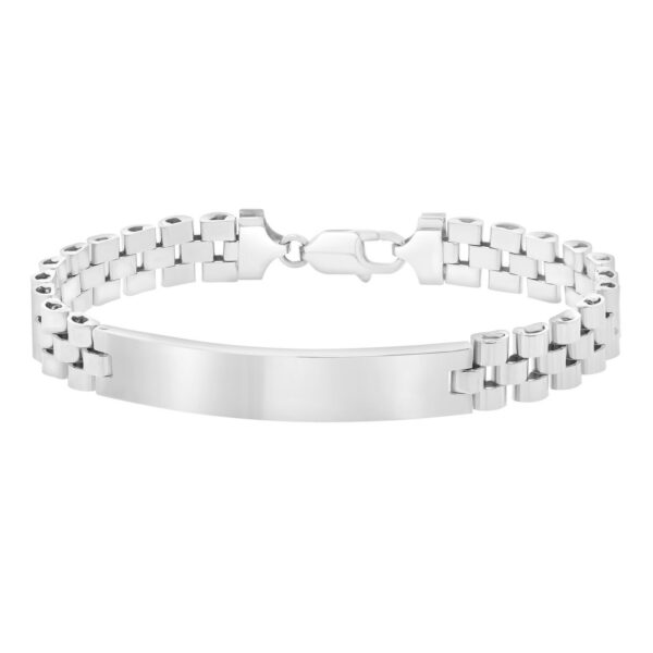 Sterling Silver Rhodium Plated Railroad Chain ID Bracelet - alternate view 3