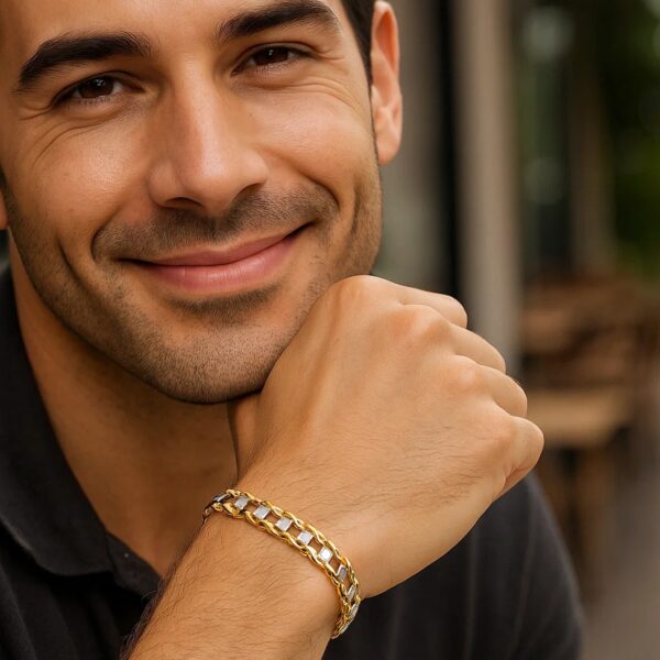 14k Two-Tone Gold Mens Bracelet with S Style Bar Links (7.85 mm) - alternate view 3