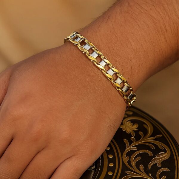 14k Two-Tone Gold Mens Bracelet with S Style Bar Links (7.85 mm) - alternate view 4