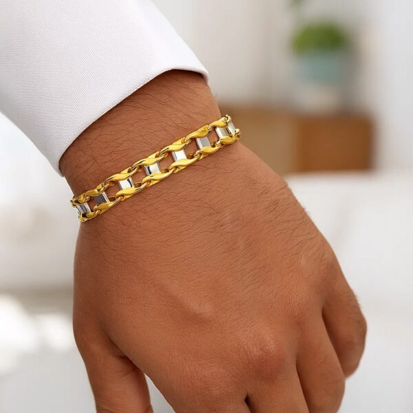 14k Two-Tone Gold Mens Bracelet with S Style Bar Links (7.85 mm) - alternate view 5