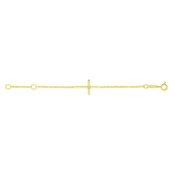 14k Yellow Gold 5 1/2 inch Childrens Bracelet with Cross (1.00 mm) - alternate view 2