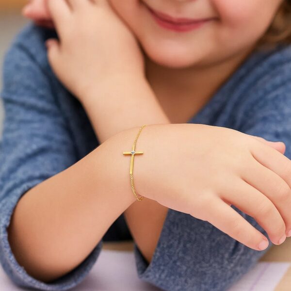 14k Yellow Gold 5 1/2 inch Childrens Bracelet with Cross (1.00 mm) - alternate view 3