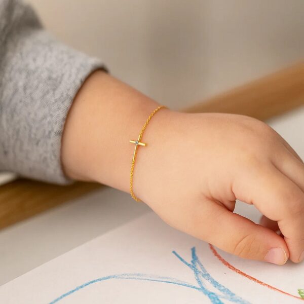 14k Yellow Gold 5 1/2 inch Childrens Bracelet with Cross (1.00 mm) - alternate view 4