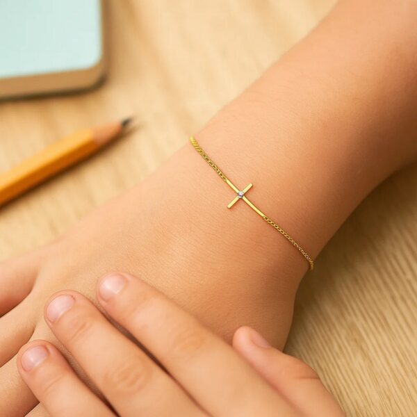 14k Yellow Gold 5 1/2 inch Childrens Bracelet with Cross (1.00 mm) - alternate view 5