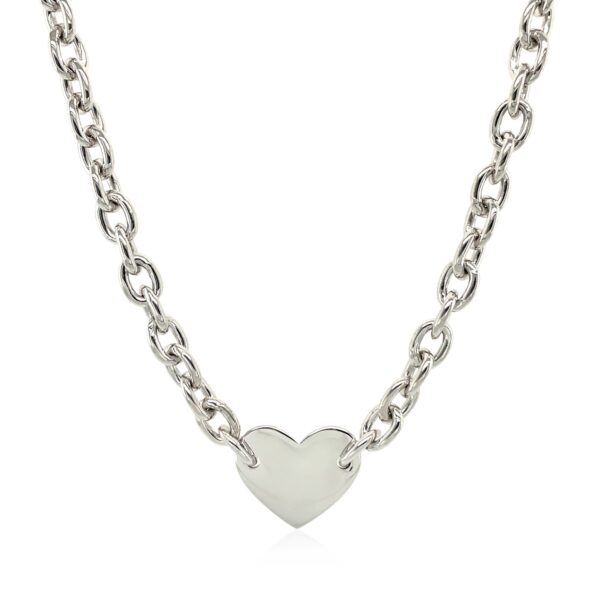 Sterling Silver Rhodium Plated Chain Bracelet with a Flat Heart Motif Station - alternate view 2