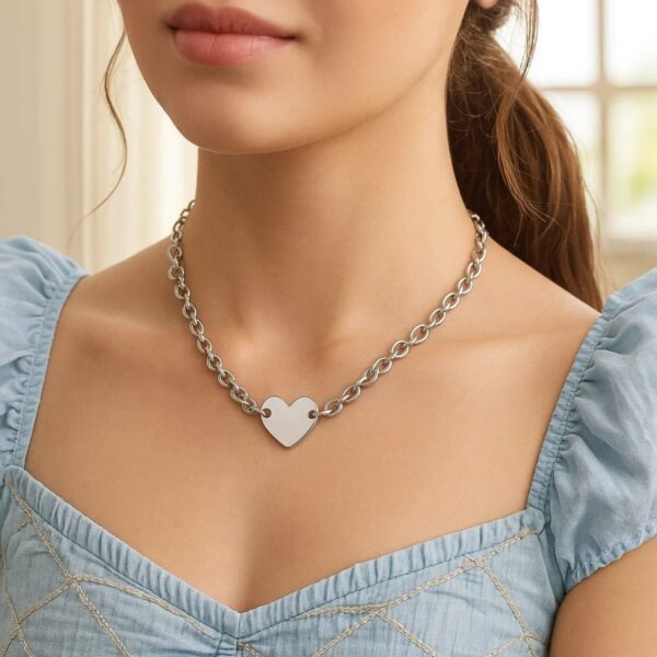 Sterling Silver Rhodium Plated Chain Bracelet with a Flat Heart Motif Station - alternate view 4