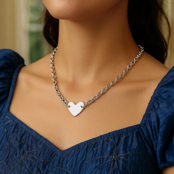 Sterling Silver Rhodium Plated Chain Bracelet with a Flat Heart Motif Station - alternate view 5