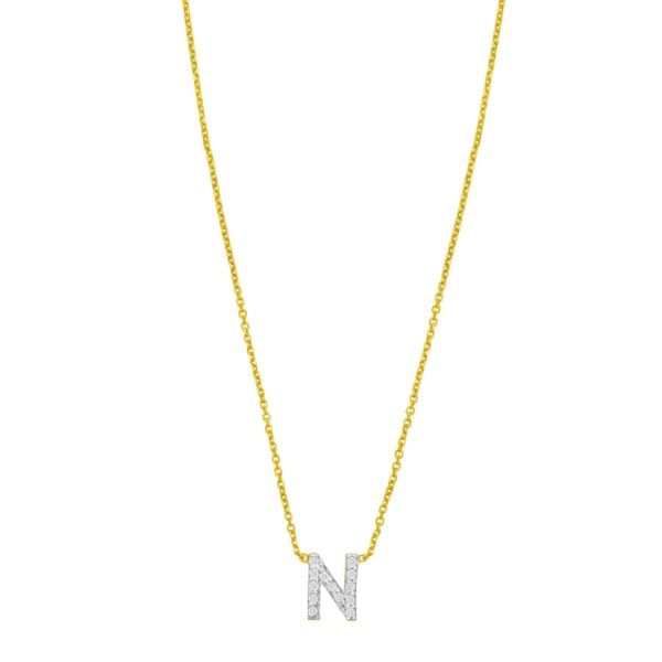 14K Yellow Gold Mini Diamond N Initial Pendant Necklace