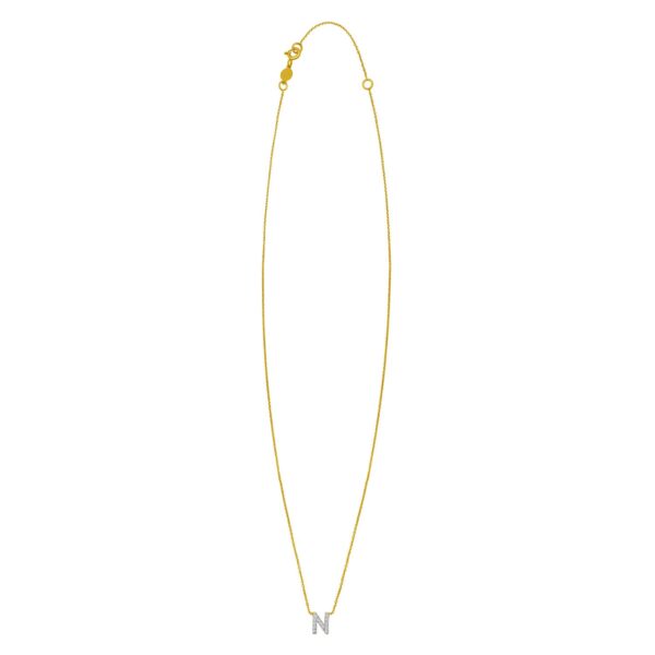 14K Yellow Gold Mini Diamond N Initial Pendant Necklace - alternate view 2