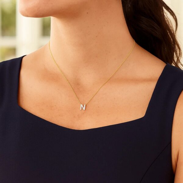 14K Yellow Gold Mini Diamond N Initial Pendant Necklace - alternate view 4