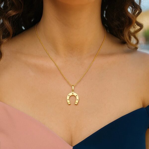 14K Yellow Gold Necklace with Horseshoe - alternate view 2