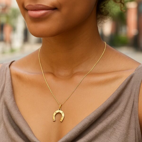 14K Yellow Gold Necklace with Horseshoe - alternate view 3
