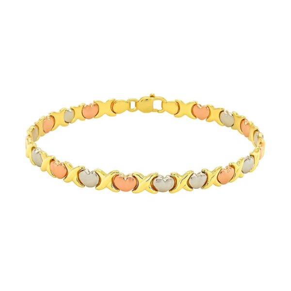 14k Tri-Color Gold Fancy Satin Heart Line Bracelet (6.35 mm) - alternate view 2