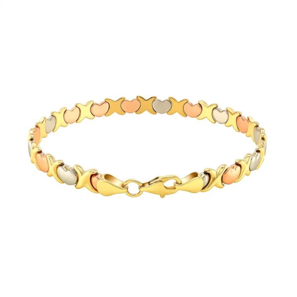 14k Tri-Color Gold Fancy Satin Heart Line Bracelet (6.35 mm) - alternate view 3