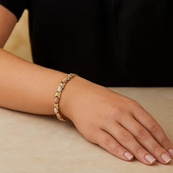 14k Tri-Color Gold Fancy Satin Heart Line Bracelet (6.35 mm) - alternate view 4