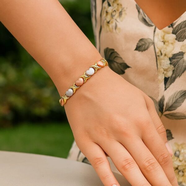 14k Tri-Color Gold Fancy Satin Heart Line Bracelet (6.35 mm) - alternate view 5