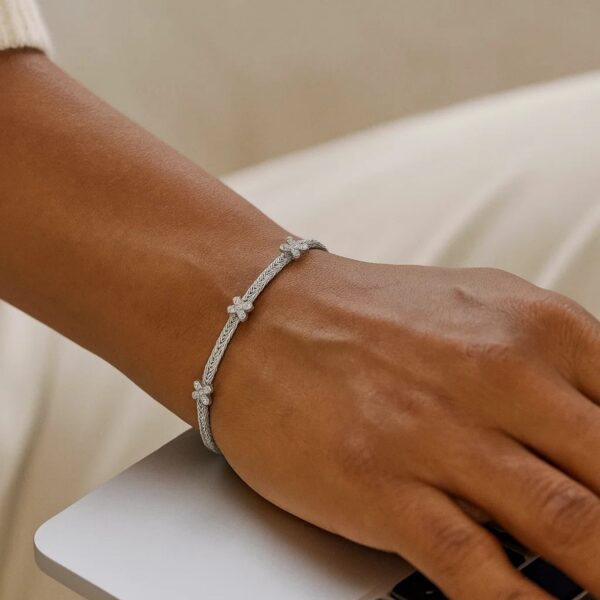 Woven Rope Bracelet with White Sapphire X Accents in Sterling Silver (2.00 mm) - alternate view 3