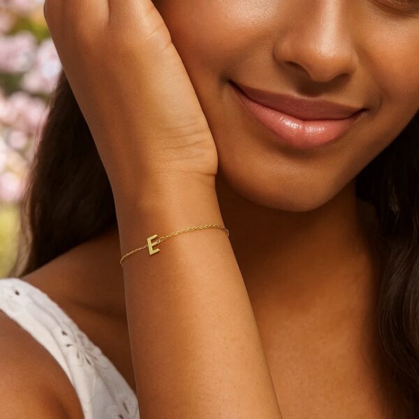 14K Yellow Gold Mini Initial E Bracelet - alternate view 5