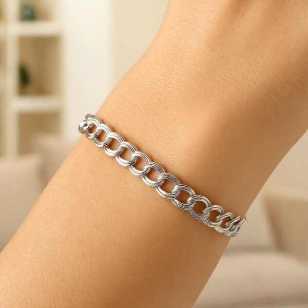 Sterling Silver Ridged Circular Chain Bracelet with Rhodium Plating (6.00 mm) - alternate view 3