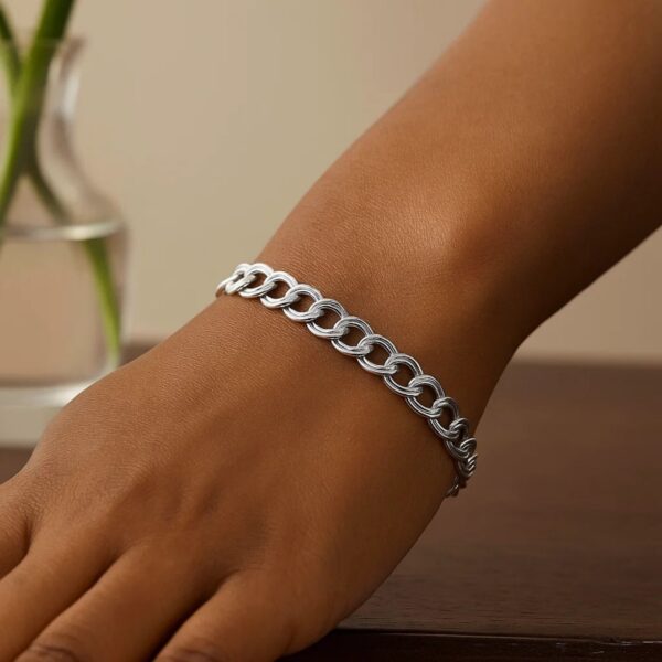 Sterling Silver Ridged Circular Chain Bracelet with Rhodium Plating (6.00 mm) - alternate view 4
