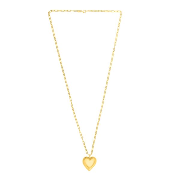 Sterling Silver Gold Plated Large Puffed Heart Long Necklace - alternate view 2